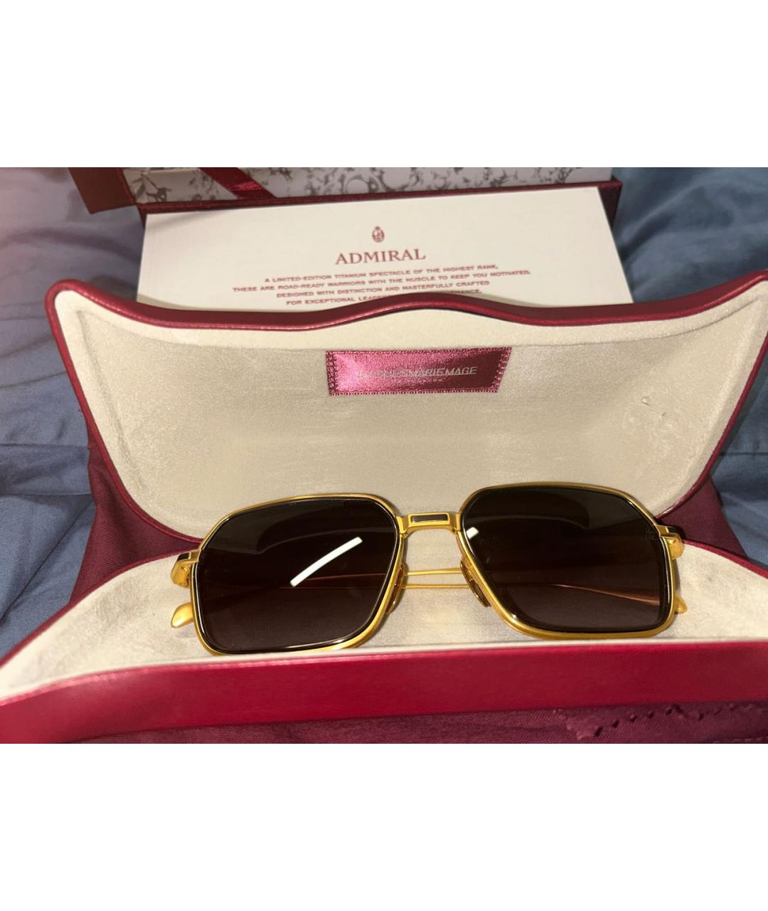 JACQUES MARIE MAGE Золотые металлические солнцезащитные очки, фото 5