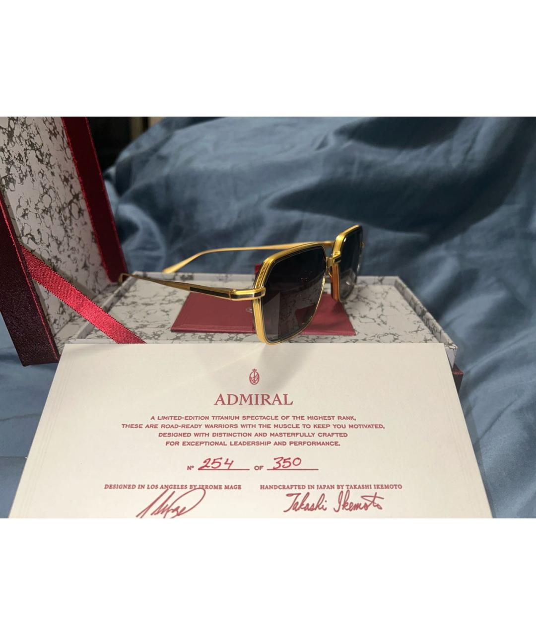 JACQUES MARIE MAGE Золотые металлические солнцезащитные очки, фото 2