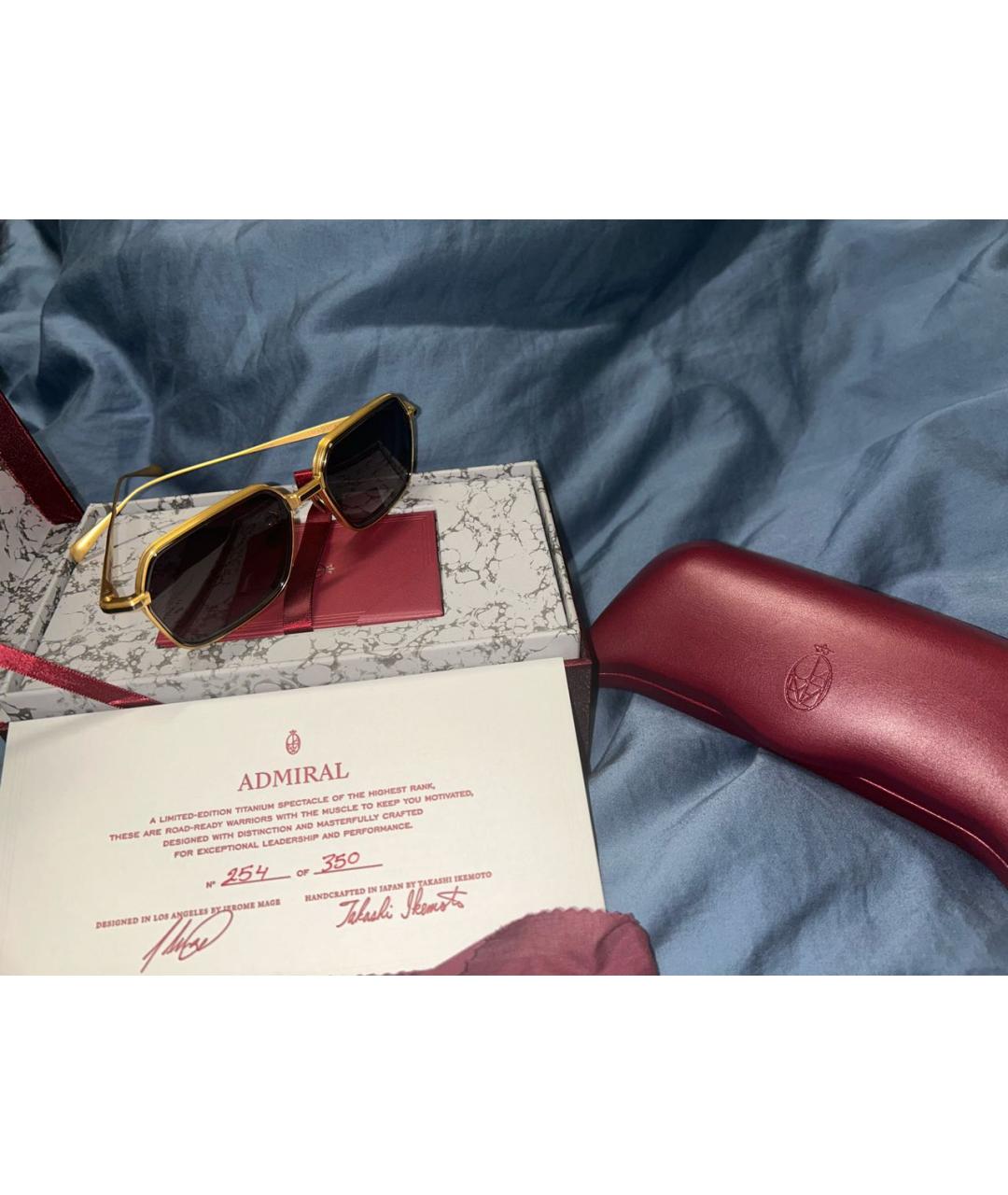 JACQUES MARIE MAGE Золотые металлические солнцезащитные очки, фото 4