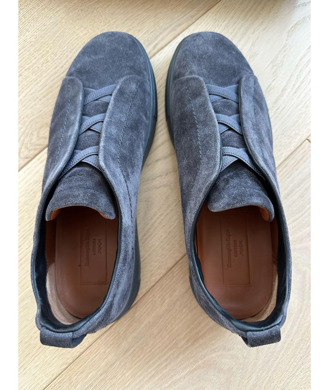 ERMENEGILDO ZEGNA XXX Темно-синие замшевые низкие кроссовки / кеды, фото 3