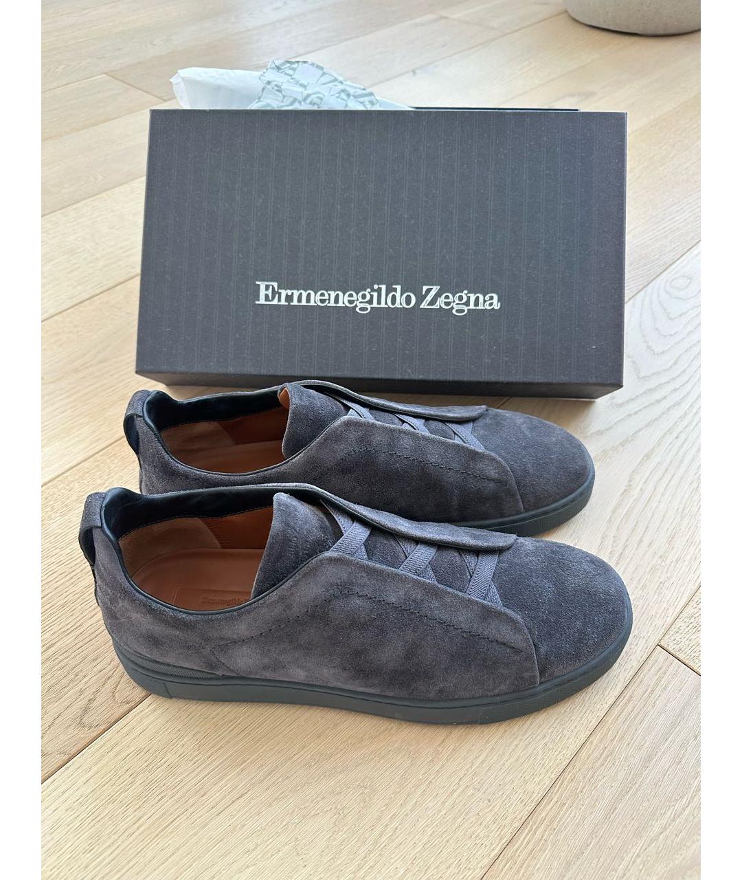 ERMENEGILDO ZEGNA XXX Темно-синие замшевые низкие кроссовки / кеды, фото 6