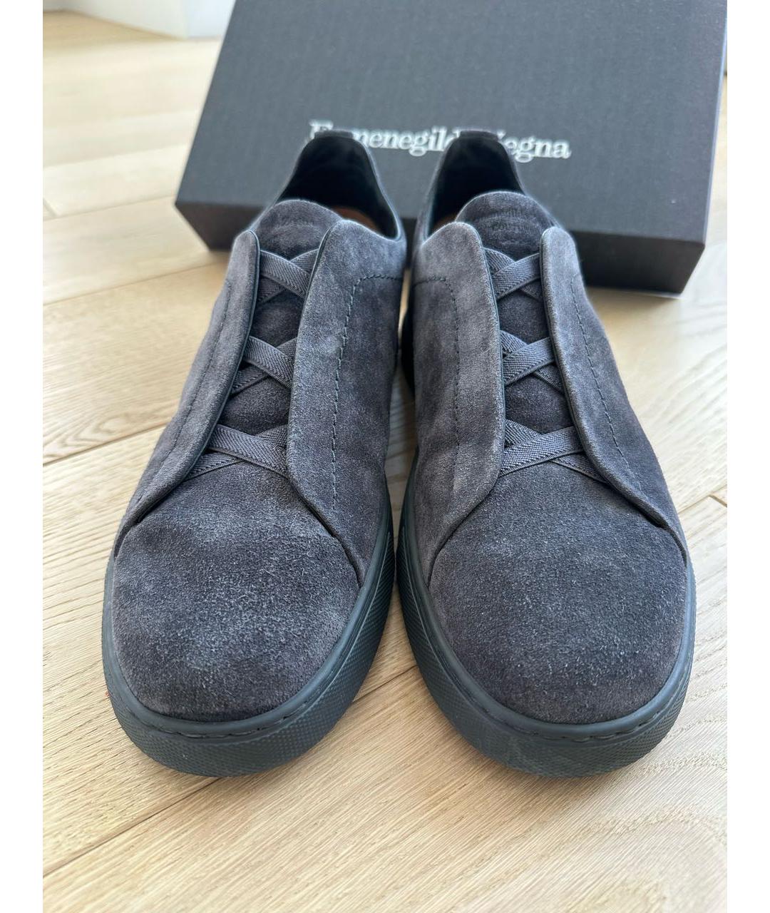 ERMENEGILDO ZEGNA XXX Темно-синие замшевые низкие кроссовки / кеды, фото 2