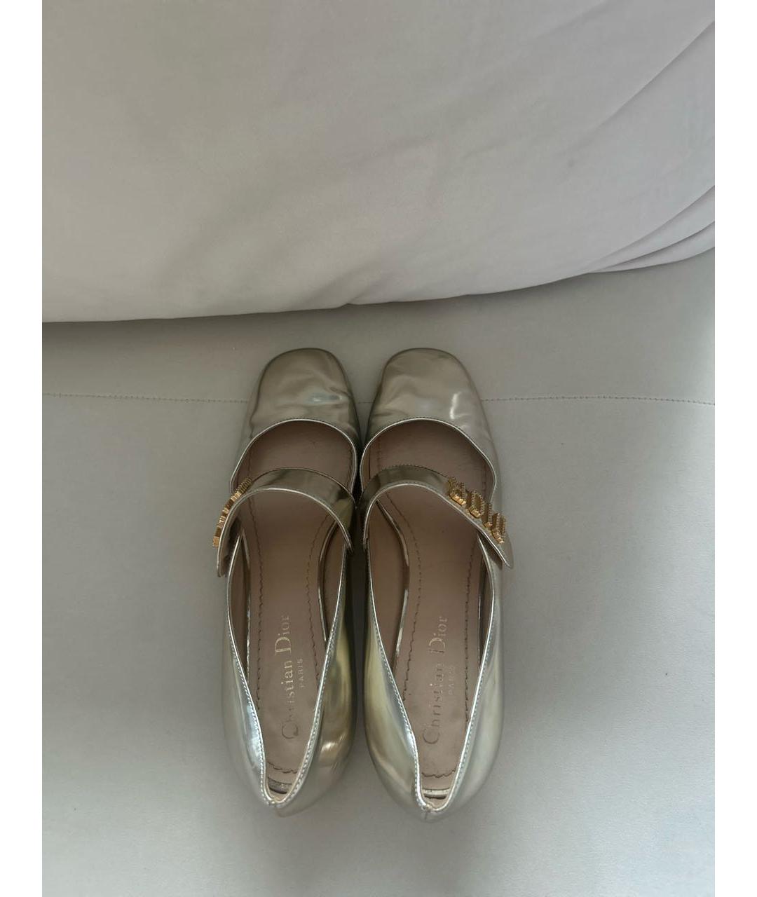 CHRISTIAN DIOR Серебряные кожаные лодочки на низком каблуке, фото 3