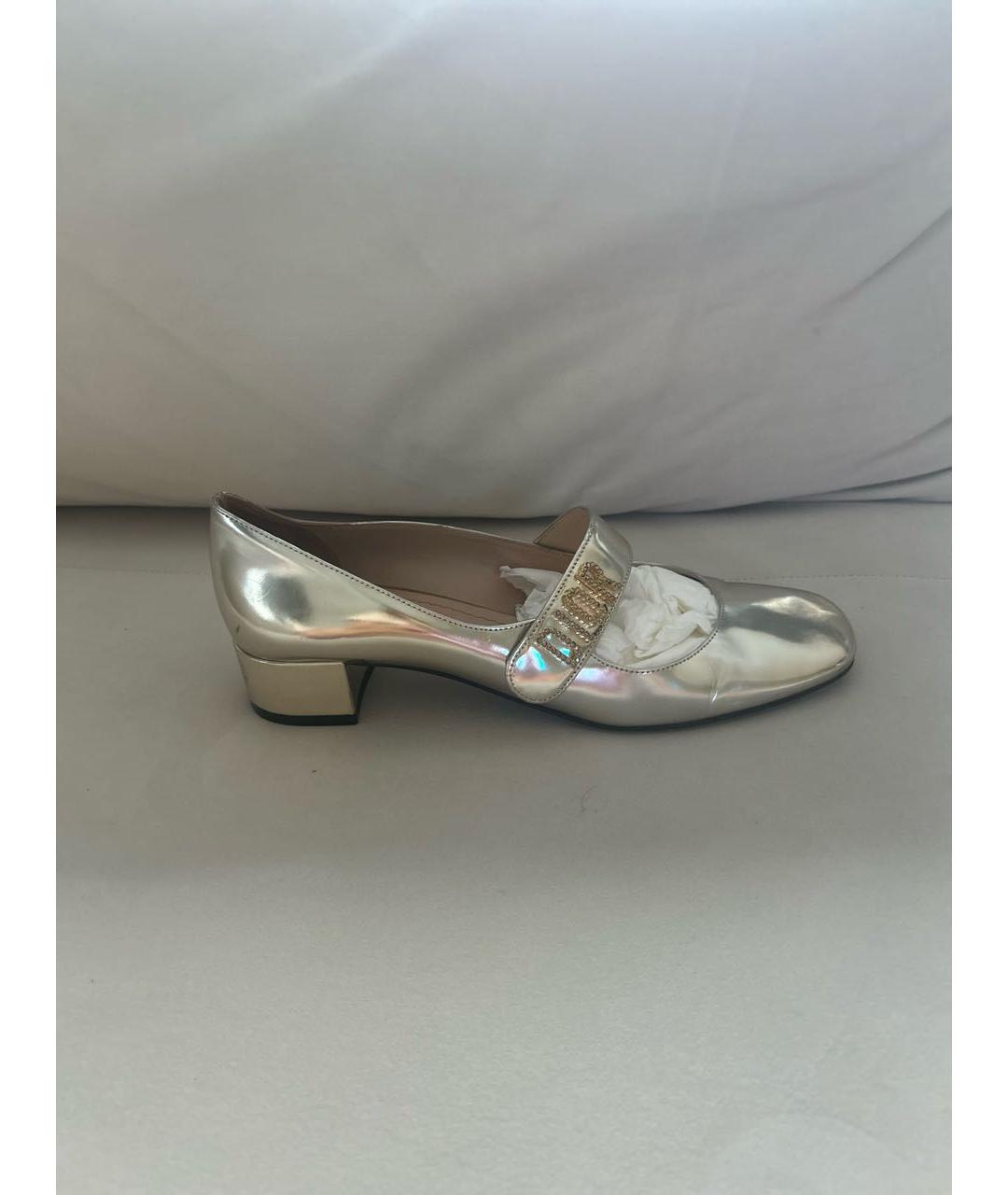 CHRISTIAN DIOR Серебряные кожаные лодочки на низком каблуке, фото 9