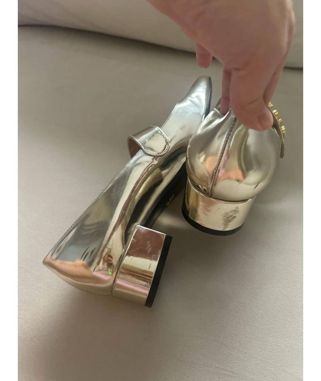 CHRISTIAN DIOR Серебряные кожаные лодочки на низком каблуке, фото 5