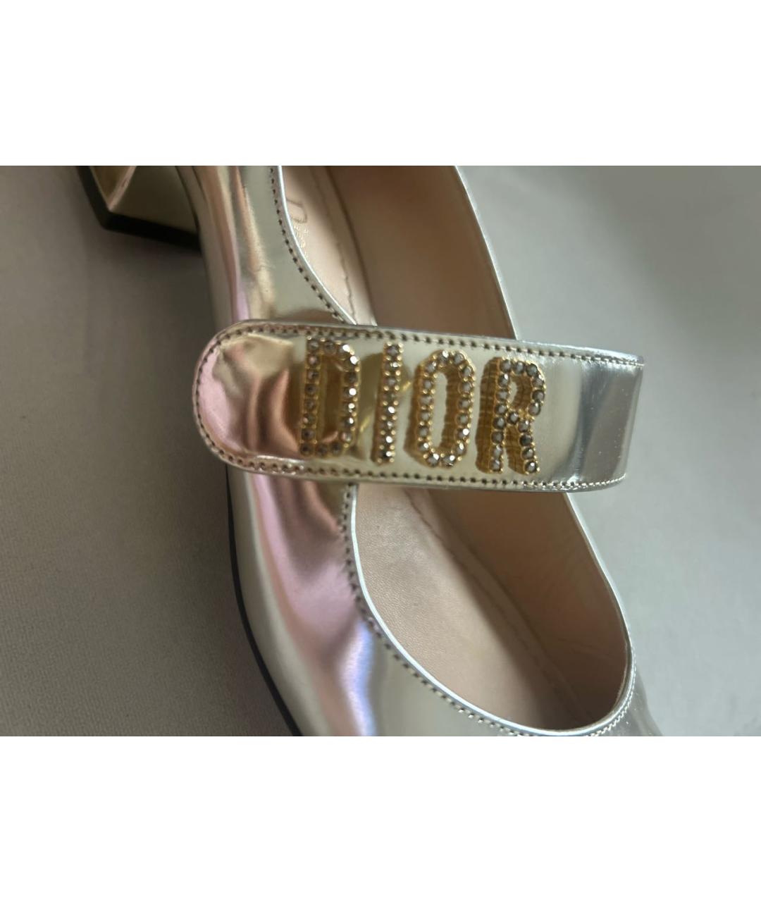 CHRISTIAN DIOR Серебряные кожаные лодочки на низком каблуке, фото 7