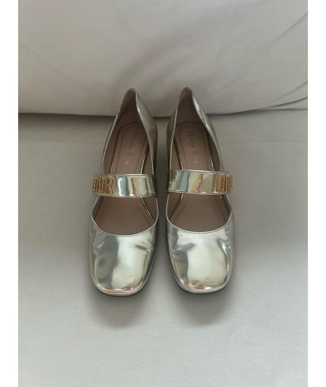 CHRISTIAN DIOR Серебряные кожаные лодочки на низком каблуке, фото 2