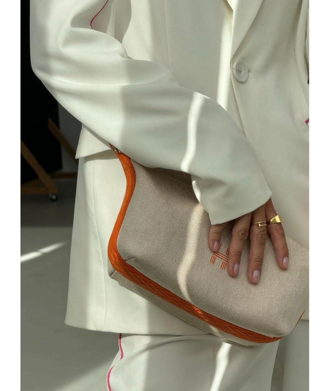 HERMES Оранжевая хлопковая косметичка, фото 5