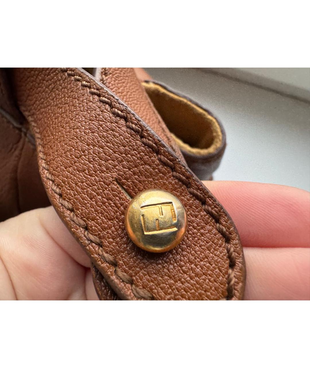 FENDI Коричневая кожаная сумка с короткими ручками, фото 7