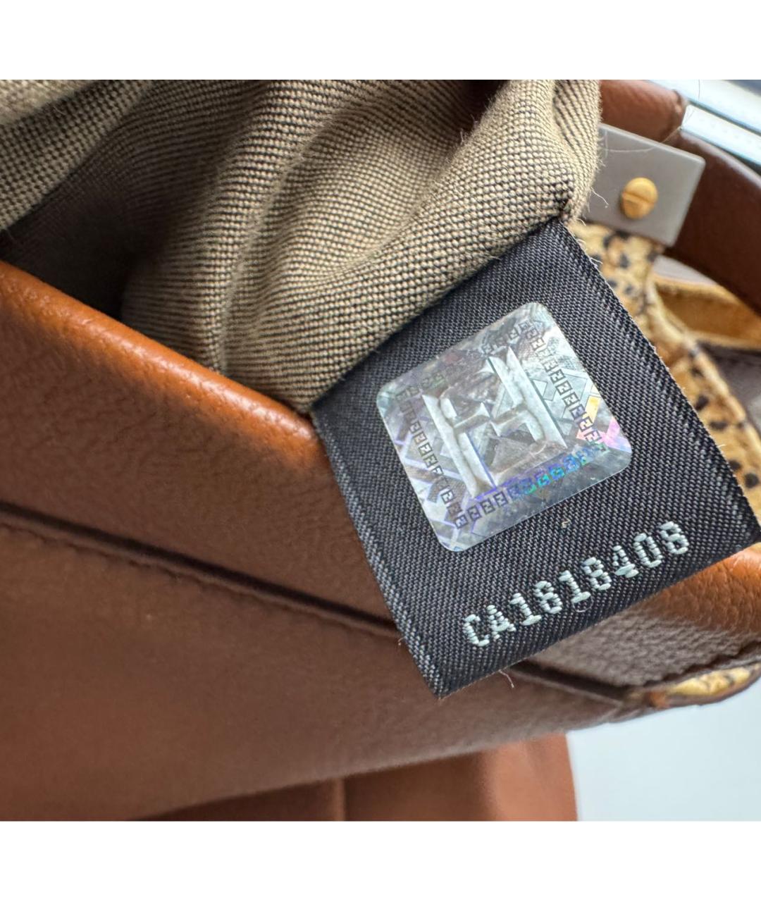 FENDI Коричневая кожаная сумка с короткими ручками, фото 8