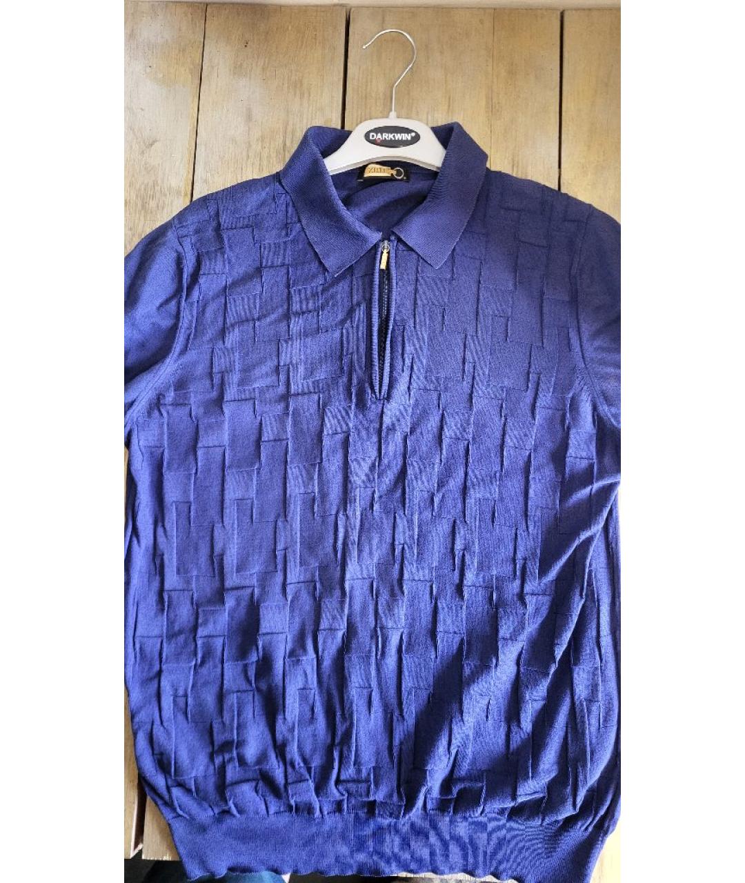 ZILLI Синее хлопковое поло с коротким рукавом, фото 3