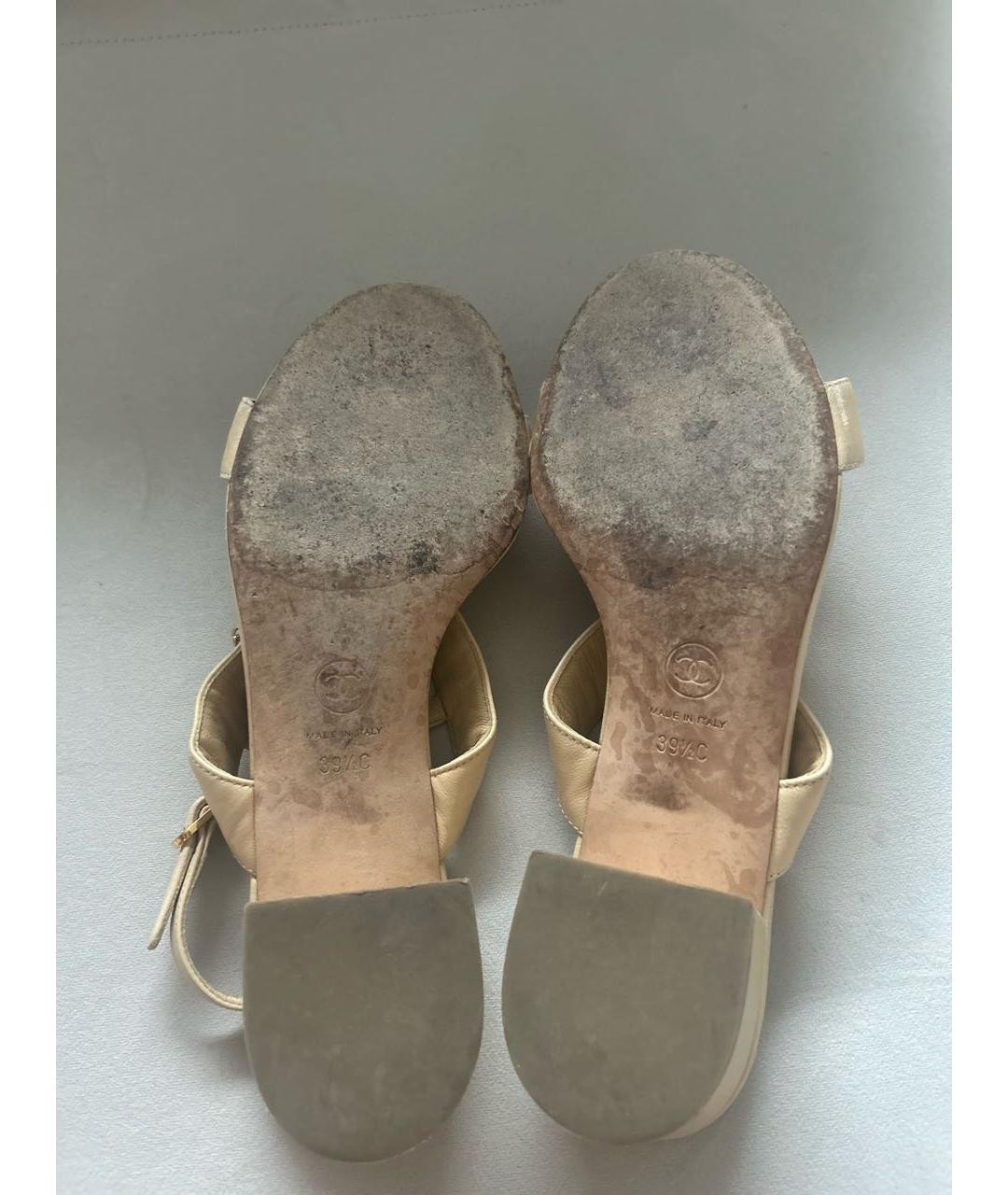 CHANEL Бежевые кожаные босоножки, фото 7