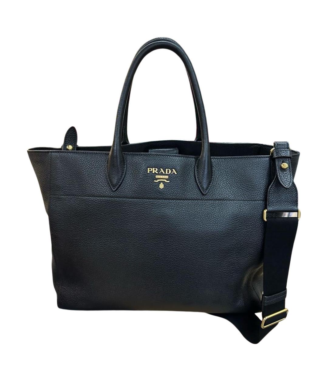 PRADA Черная кожаная сумка с короткими ручками, фото 1