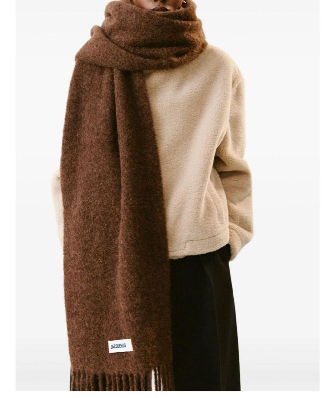 JACQUEMUS Коричневый шерстяной шарф, фото 4