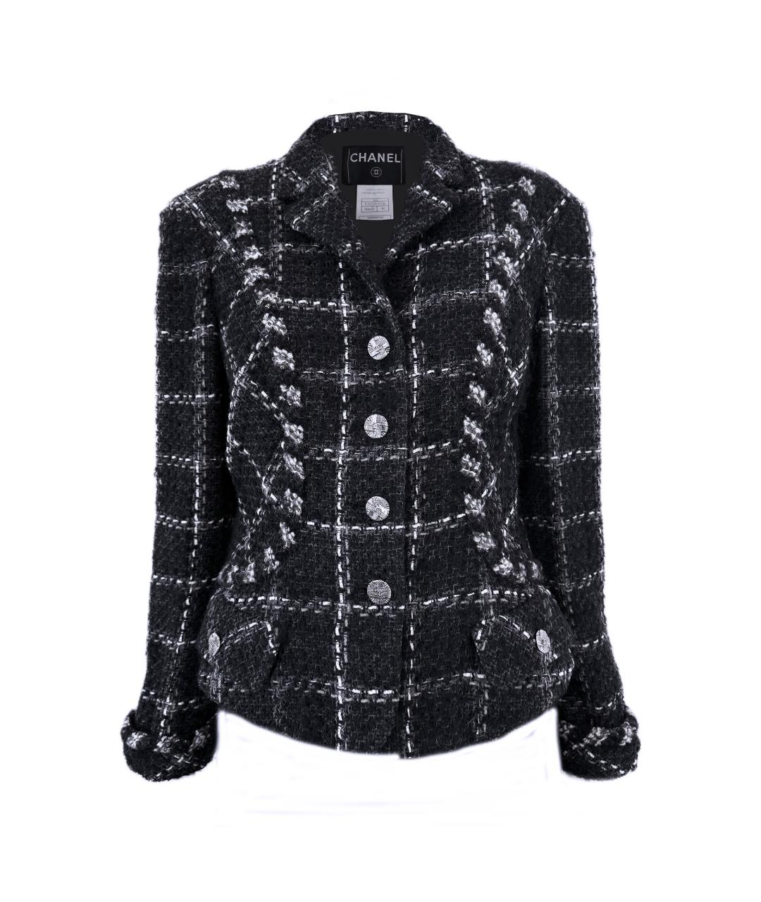 CHANEL Черный твидовый жакет/пиджак, фото 1