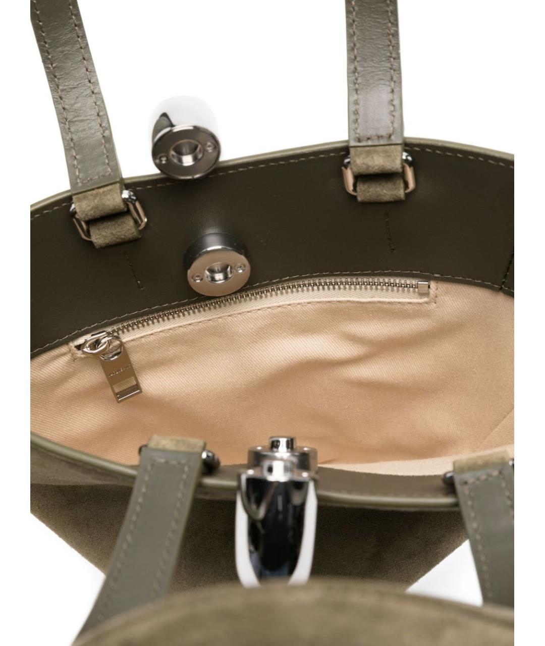 JACQUEMUS Хаки замшевая сумка тоут, фото 3