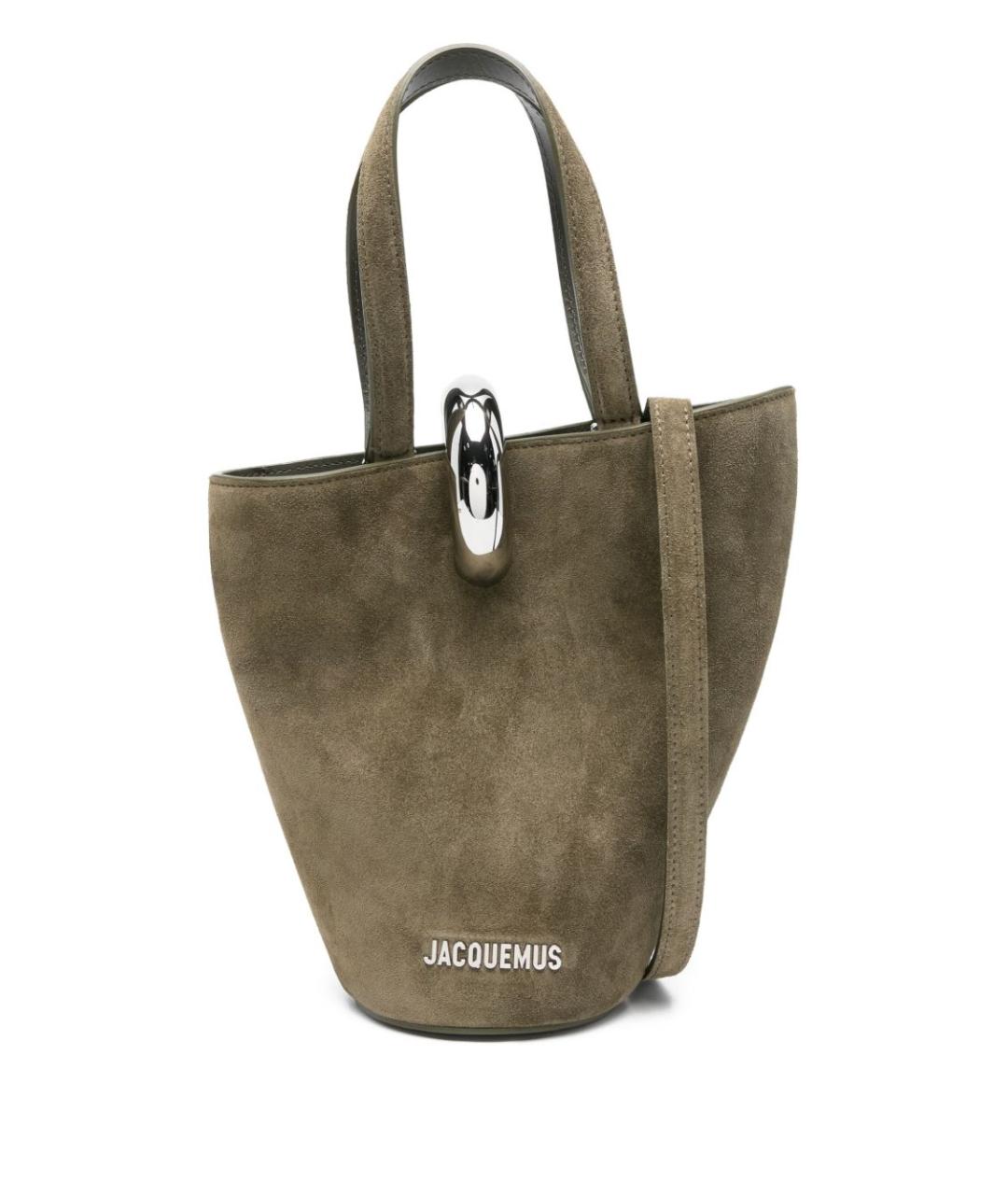JACQUEMUS Хаки замшевая сумка тоут, фото 1