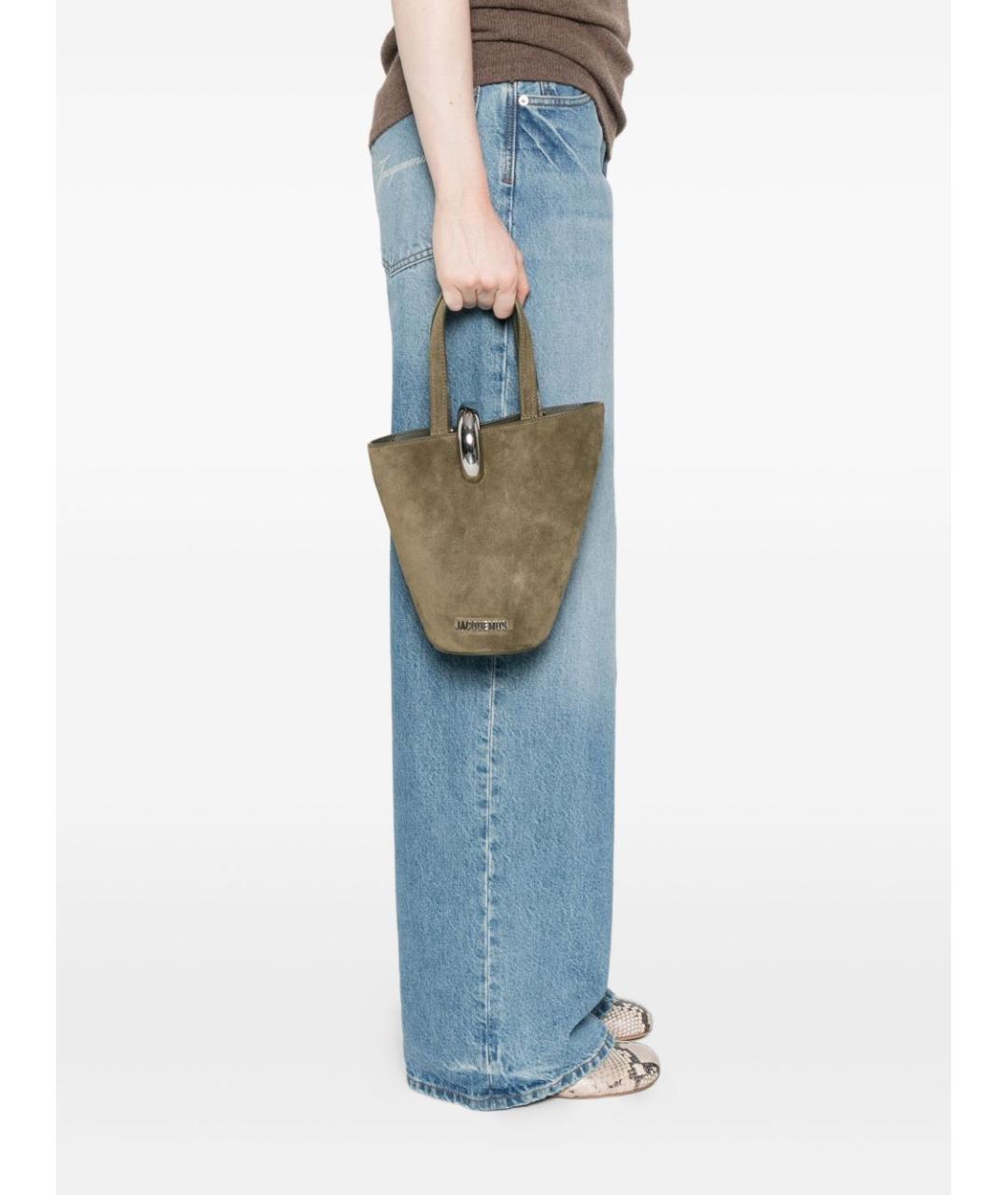 JACQUEMUS Хаки замшевая сумка тоут, фото 2