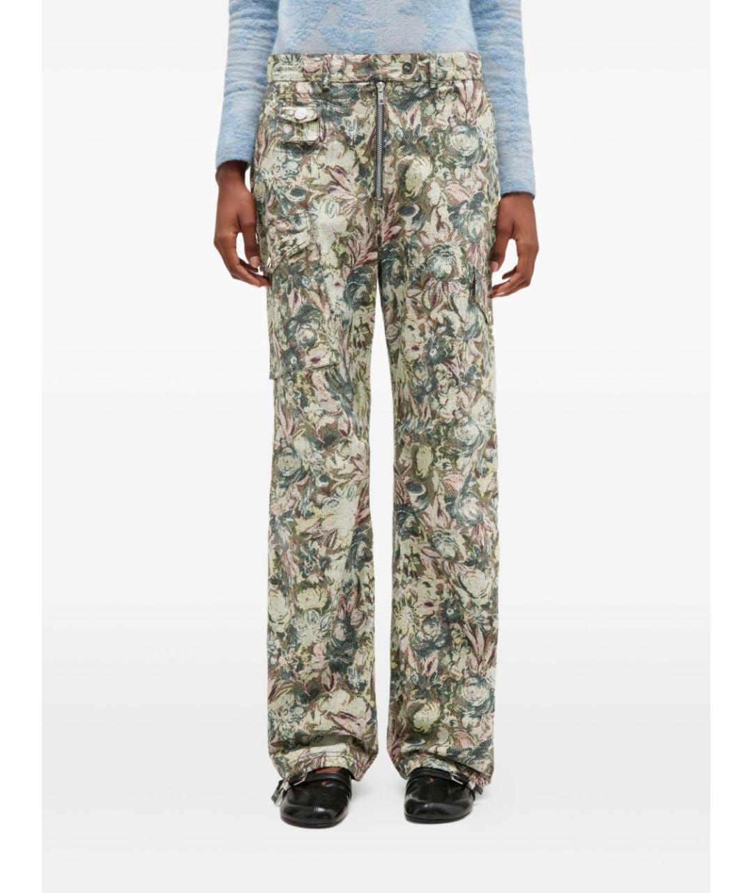 GANNI Зеленые хлопковые прямые брюки, фото 3