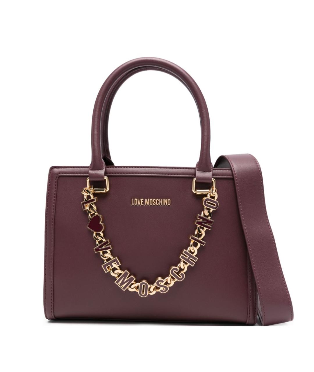 LOVE MOSCHINO Бордовая кожаная сумка тоут, фото 1