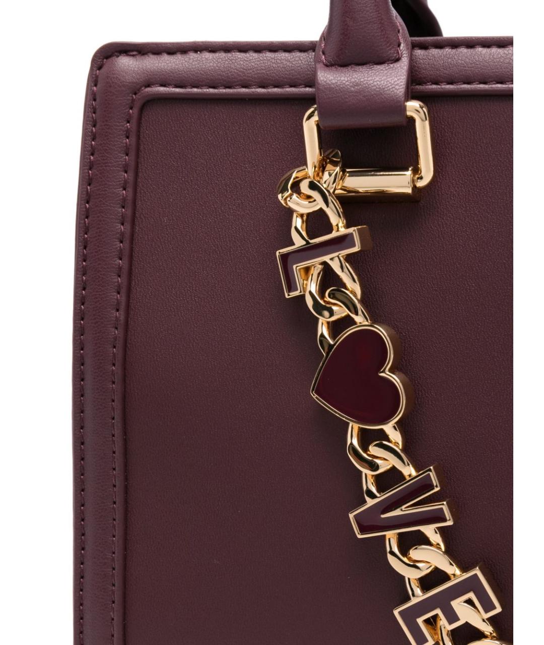 LOVE MOSCHINO Бордовая кожаная сумка тоут, фото 3