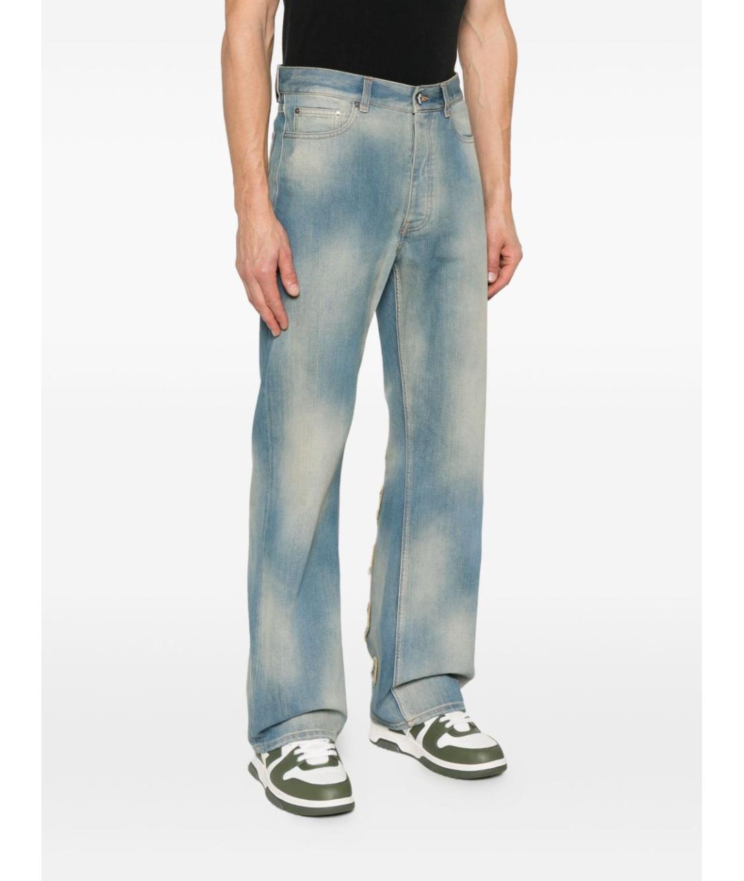 OFF-WHITE Голубые хлопковые прямые джинсы, фото 5