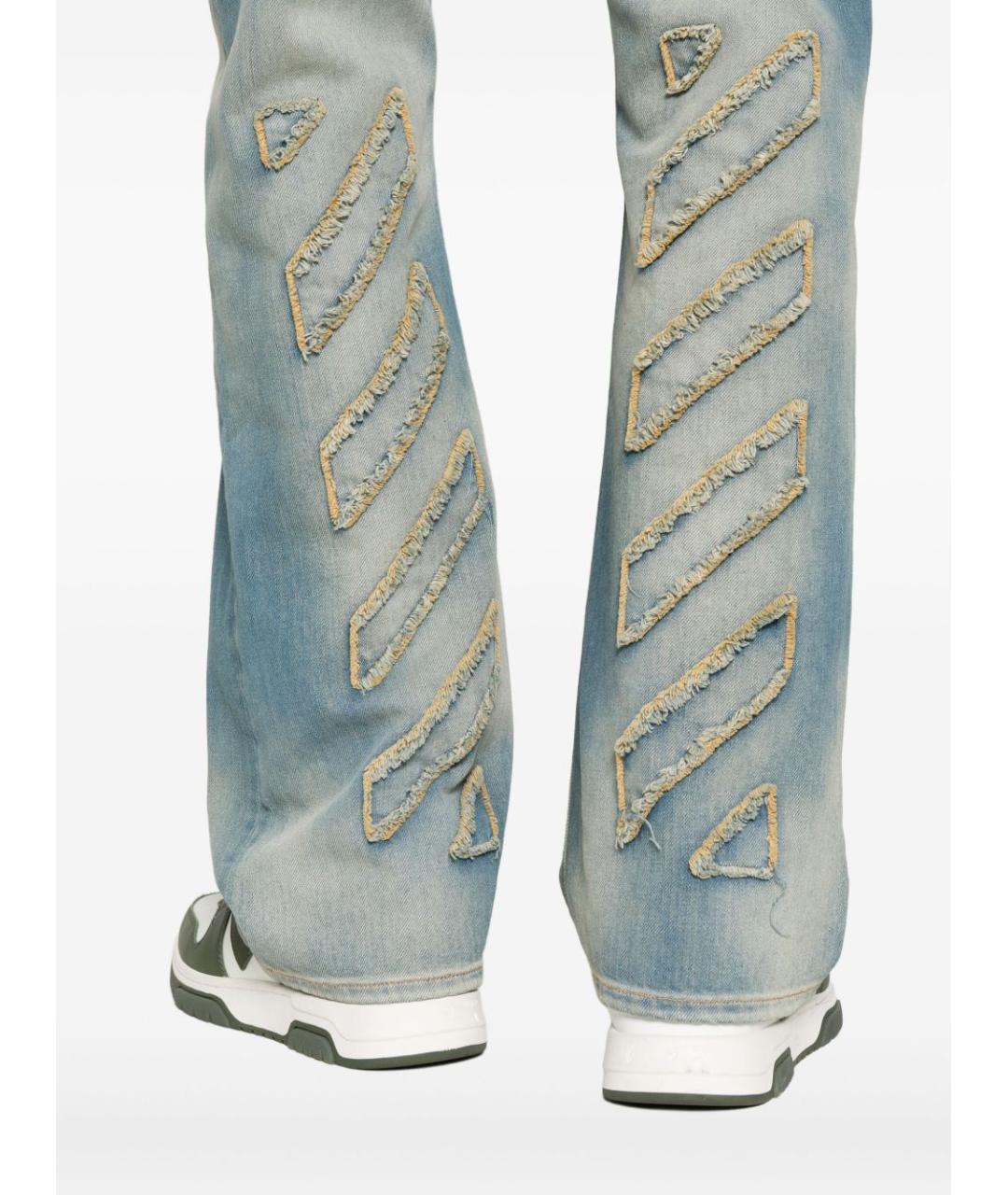 OFF-WHITE Голубые хлопковые прямые джинсы, фото 3