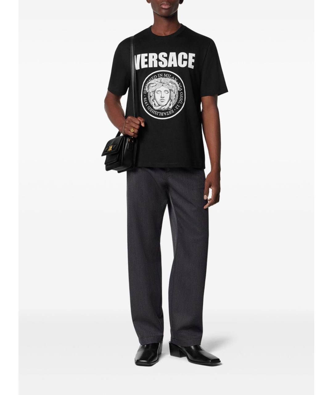 VERSACE Черная хлопковая футболка, фото 3