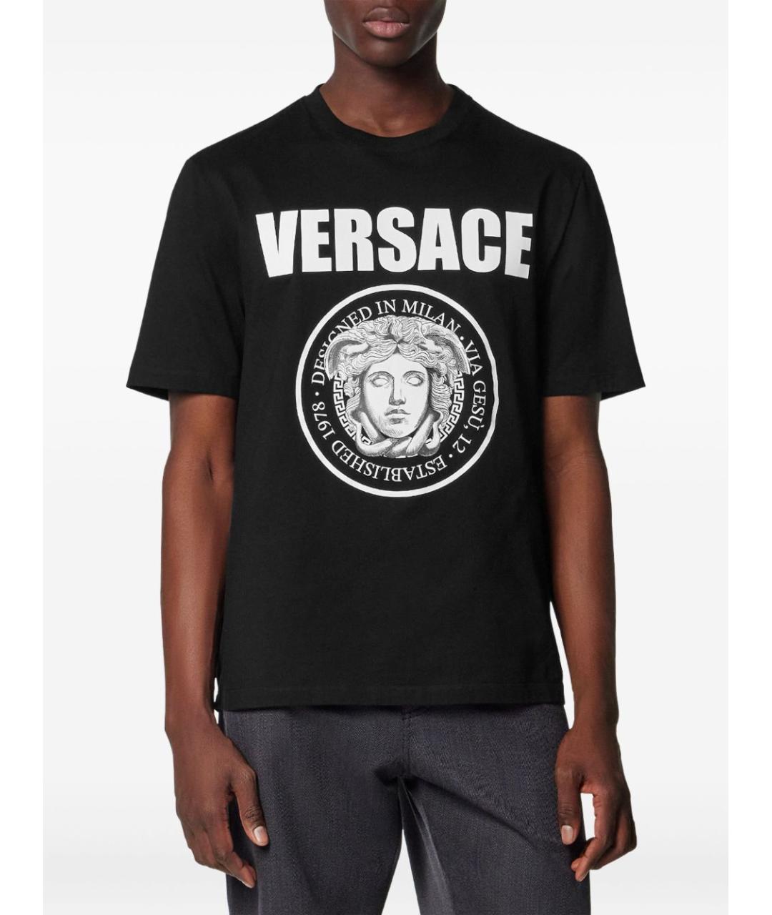 VERSACE Черная хлопковая футболка, фото 5