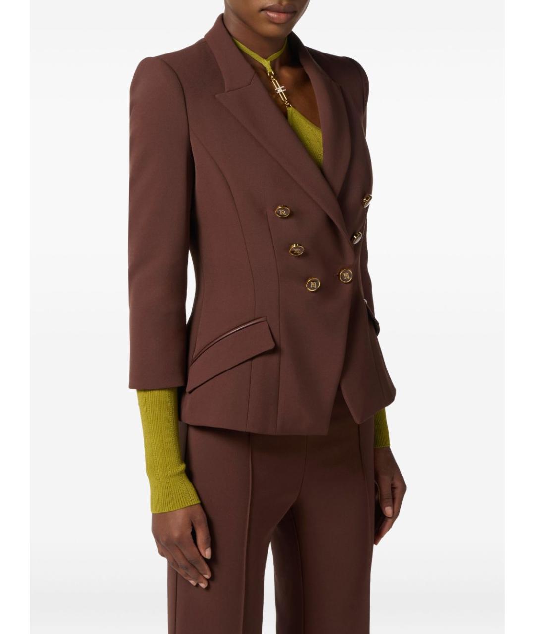 ELISABETTA FRANCHI Коричневый полиэстеровый жакет/пиджак, фото 3