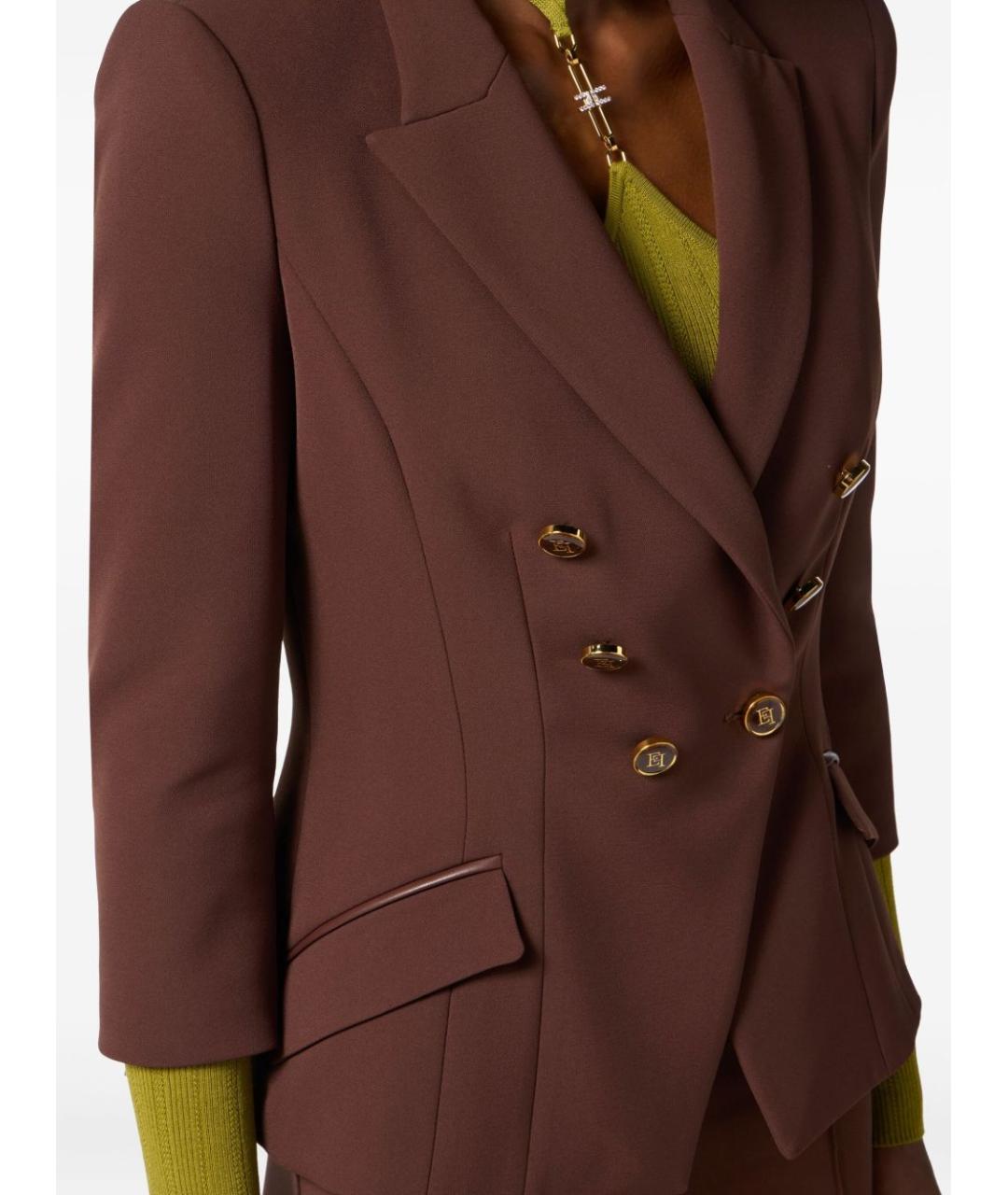 ELISABETTA FRANCHI Коричневый полиэстеровый жакет/пиджак, фото 5