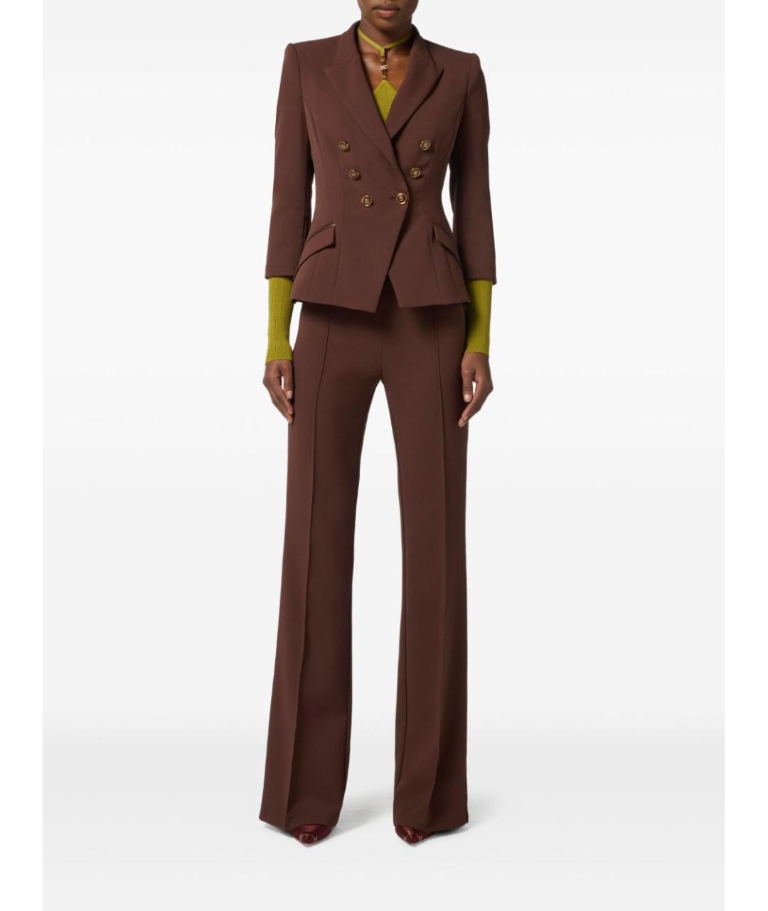 ELISABETTA FRANCHI Коричневый полиэстеровый жакет/пиджак, фото 4