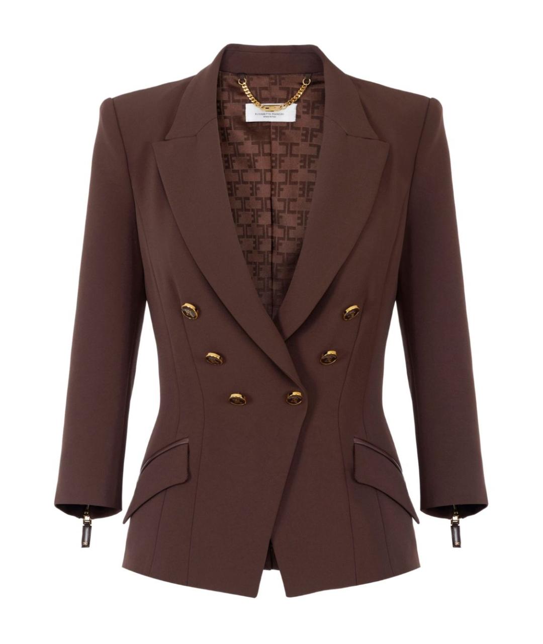 ELISABETTA FRANCHI Коричневый полиэстеровый жакет/пиджак, фото 1