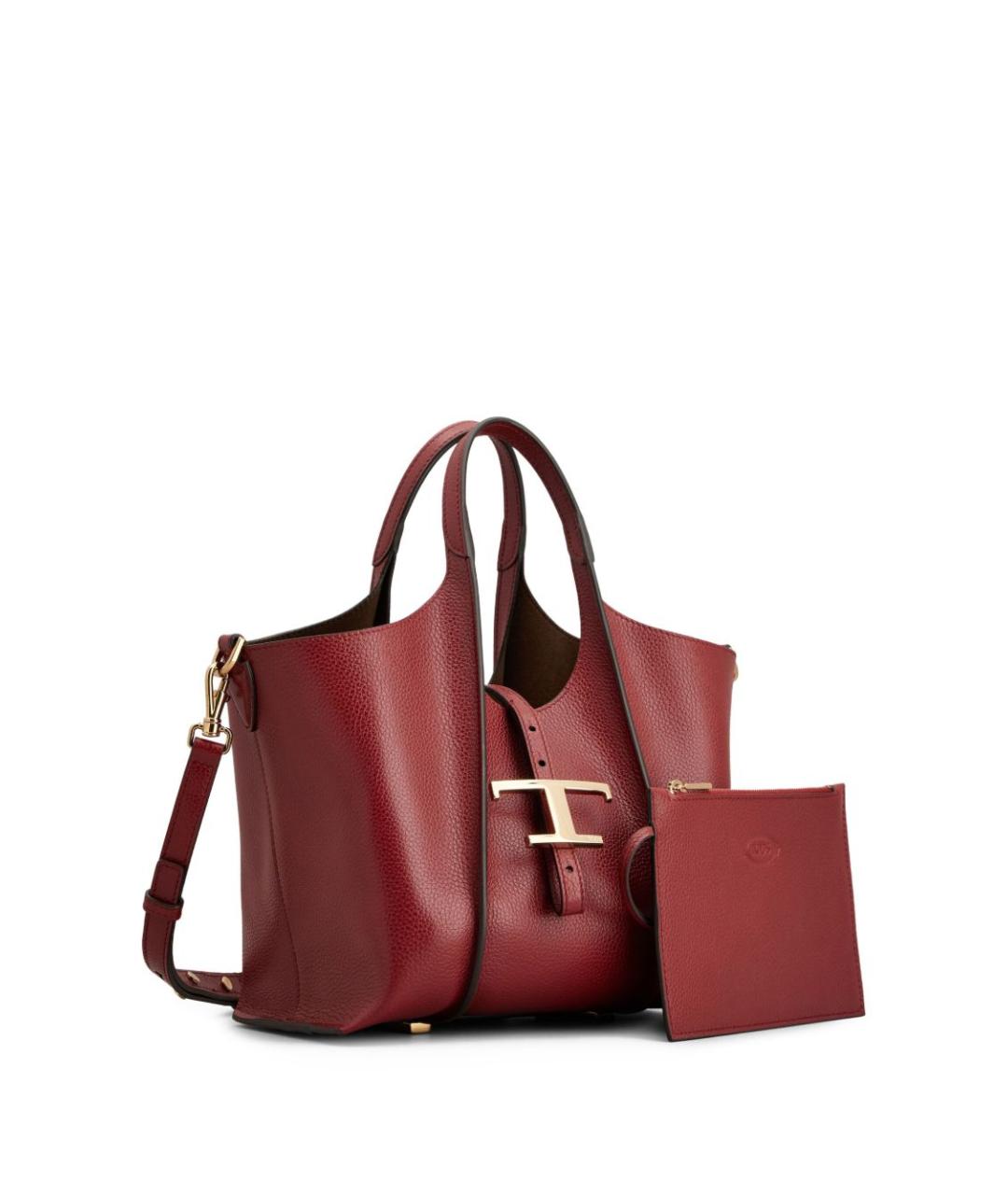 TOD'S Бордовая кожаная сумка тоут, фото 3