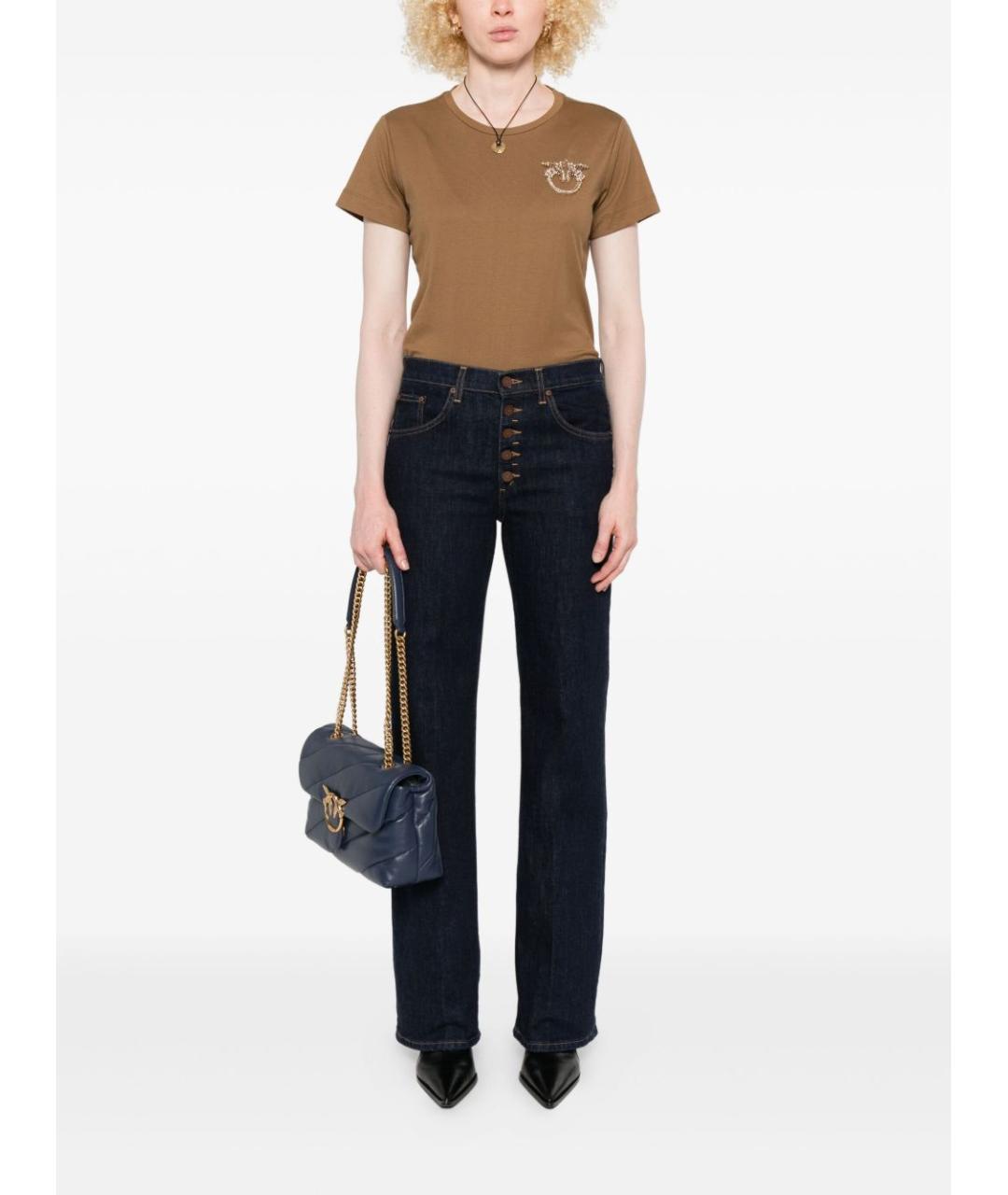 PINKO Коричневая хлопковая футболка, фото 4