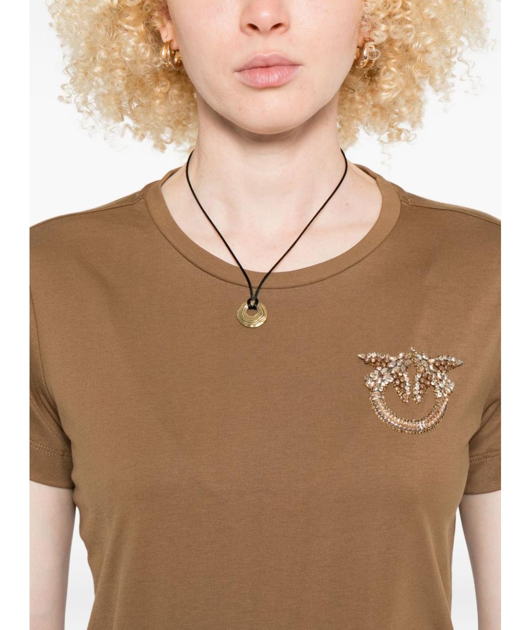 PINKO Коричневая хлопковая футболка, фото 5