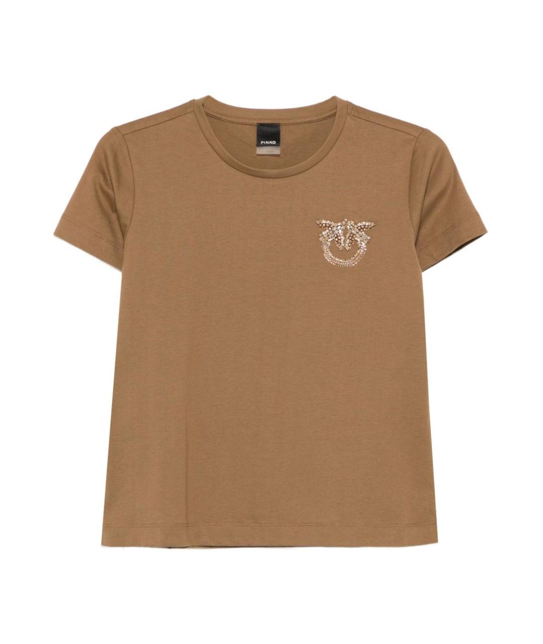 PINKO Коричневая хлопковая футболка, фото 1