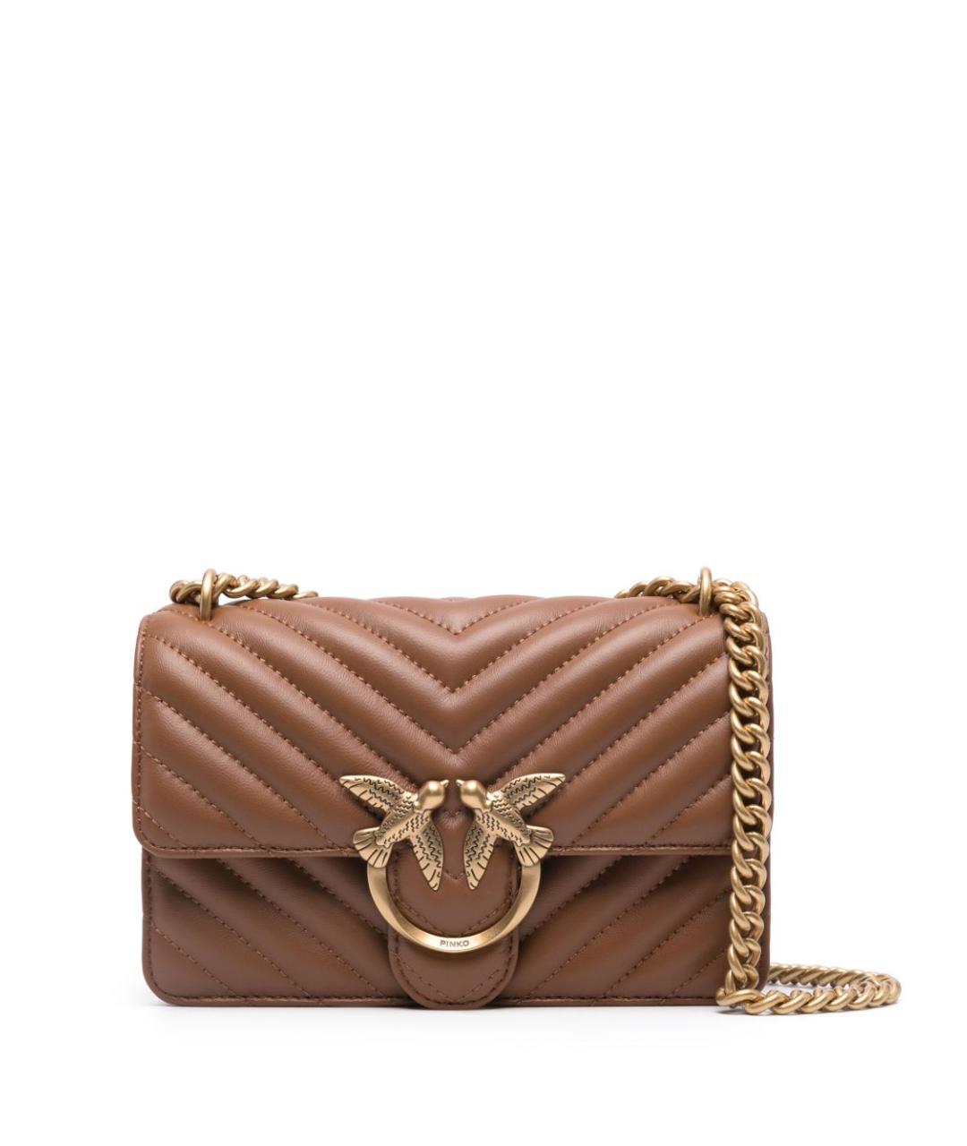 PINKO Коричневая кожаная сумка через плечо, фото 1