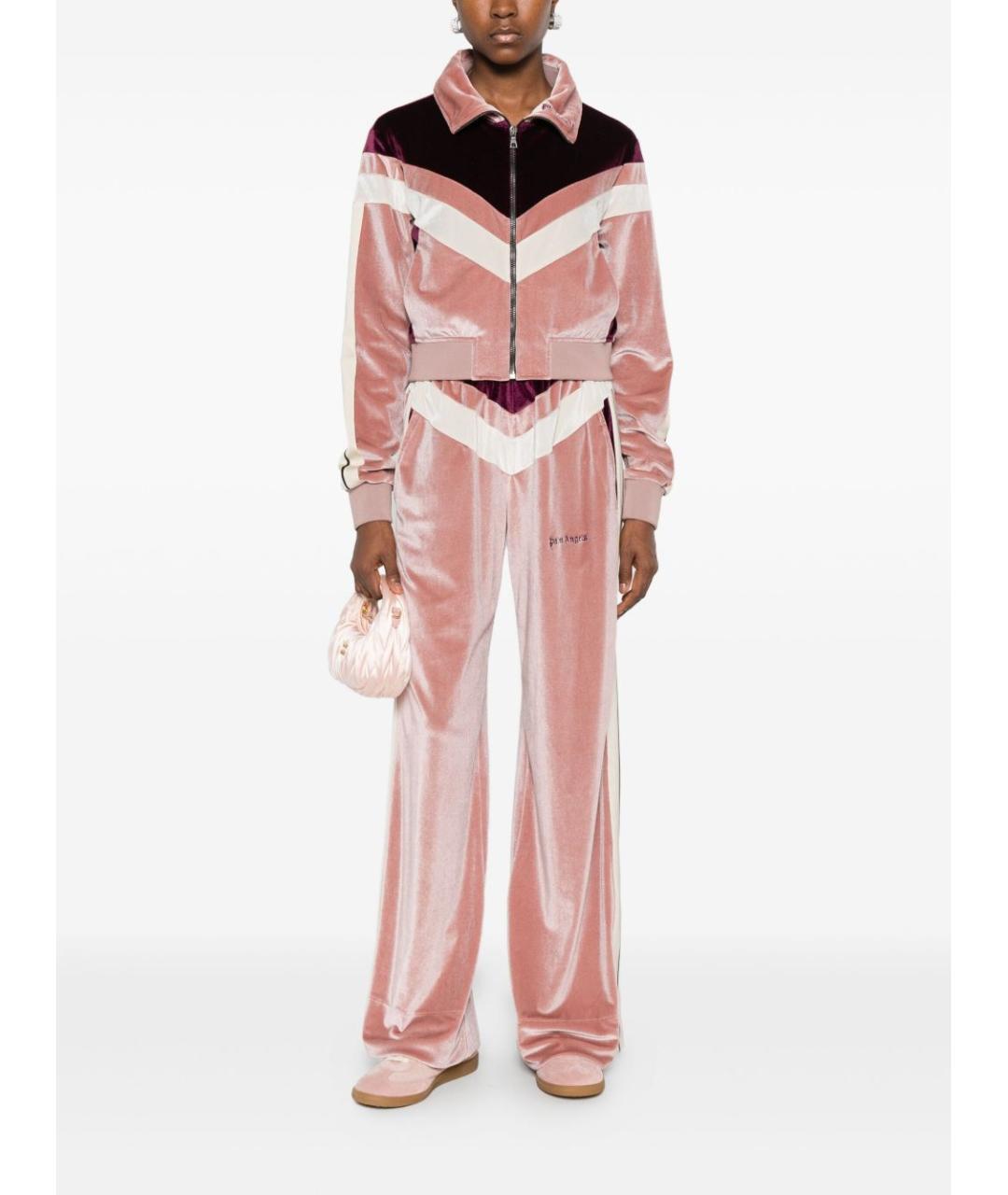 PALM ANGELS Розовые полиэстеровые прямые брюки, фото 2