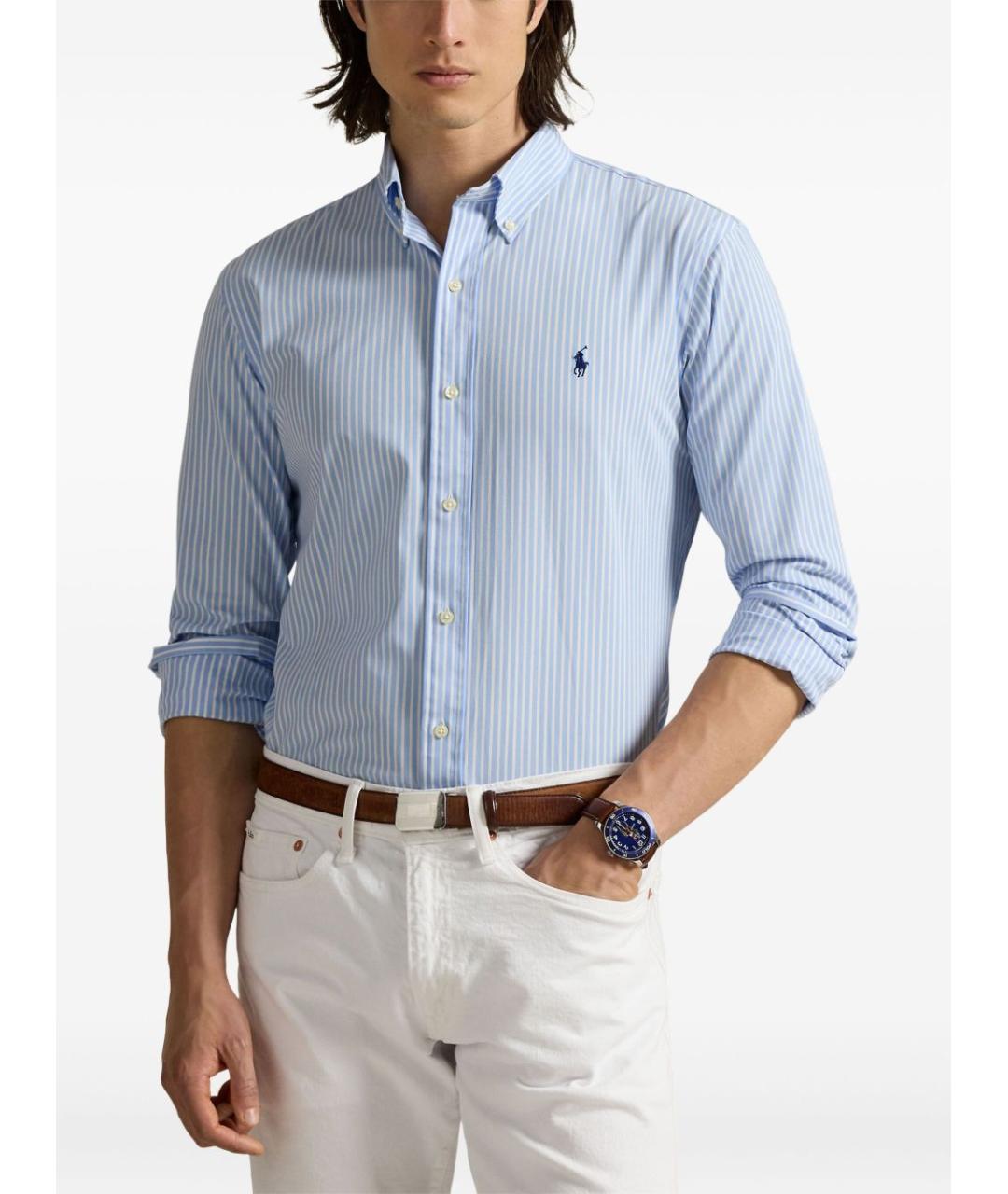 POLO RALPH LAUREN Голубая хлопковая классическая рубашка, фото 3