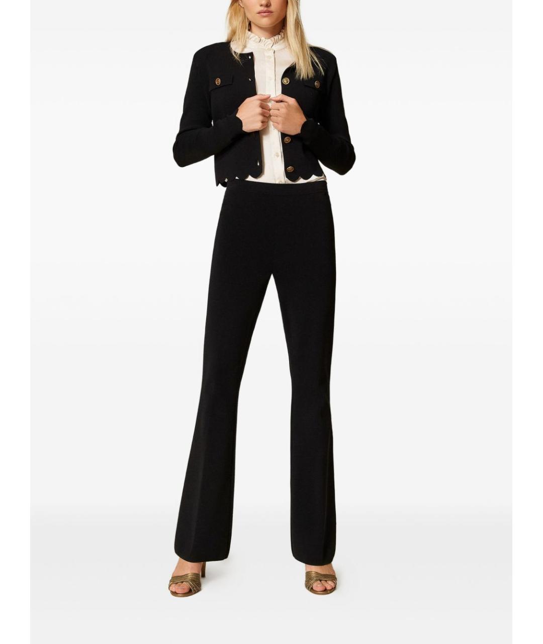 TWIN-SET Черные вискозные брюки широкие, фото 2