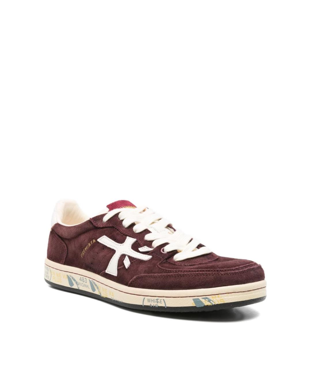 PREMIATA Бордовые замшевые низкие кроссовки / кеды, фото 2