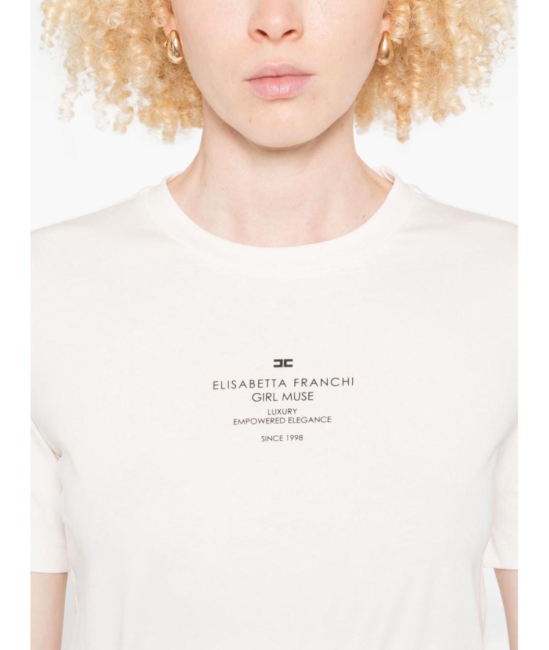 ELISABETTA FRANCHI Белая хлопковая футболка, фото 3