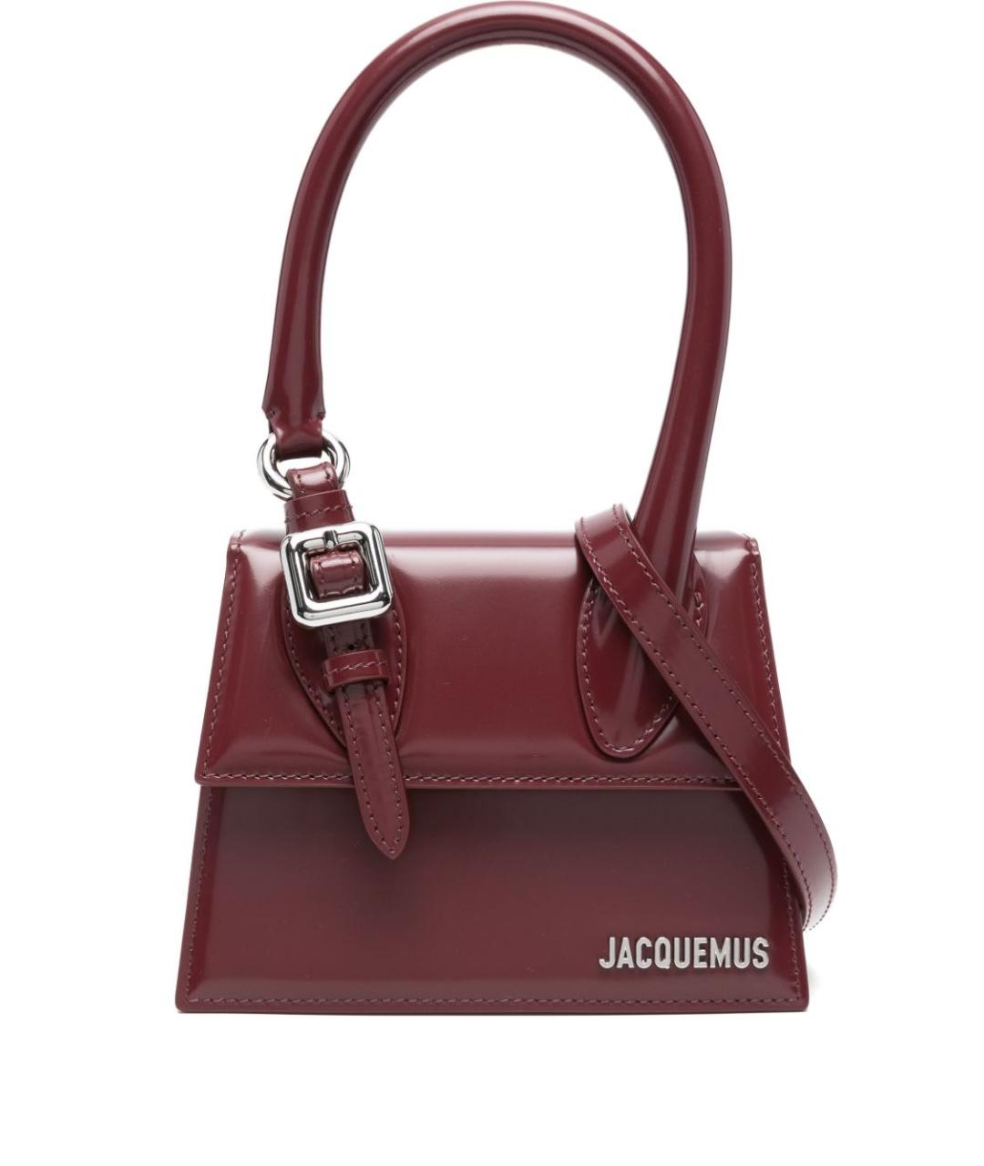 JACQUEMUS Бордовая кожаная сумка с короткими ручками, фото 1
