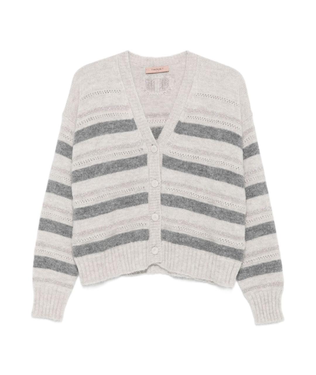 TWIN-SET Серый шерстяной кардиган, фото 1