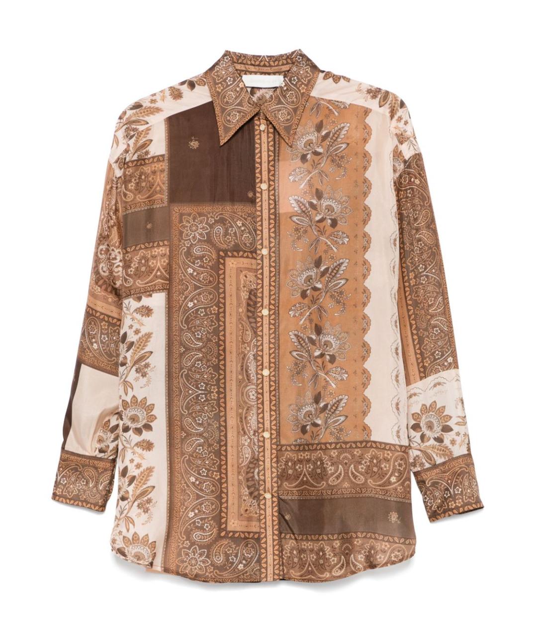 ZIMMERMANN Коричневая шелковая рубашка, фото 1