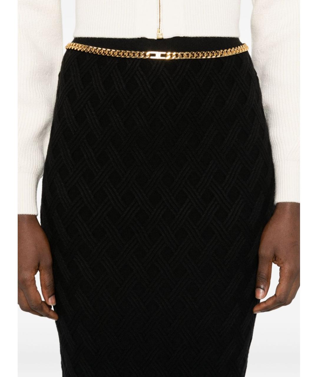 ELISABETTA FRANCHI Черная вискозная юбка миди, фото 4