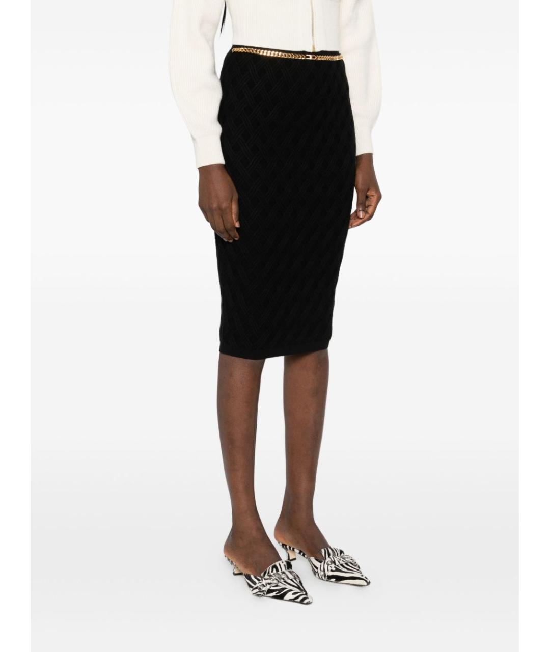ELISABETTA FRANCHI Черная вискозная юбка миди, фото 3