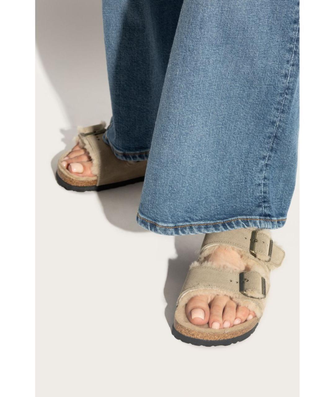 BIRKENSTOCK Бежевые замшевые босоножки, фото 5