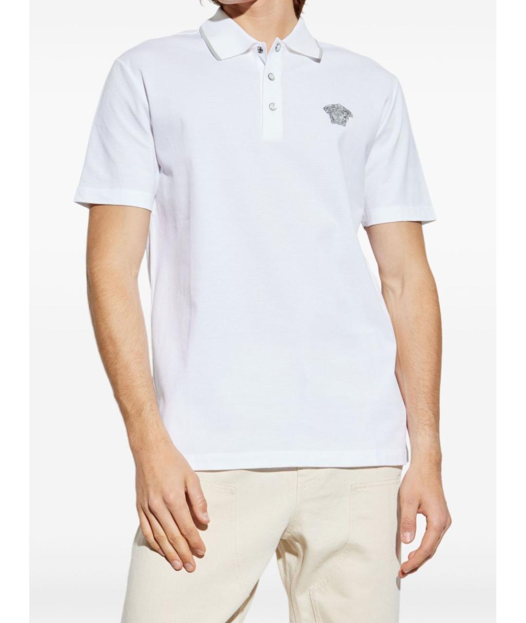 VERSACE Белое хлопковое поло с коротким рукавом, фото 4